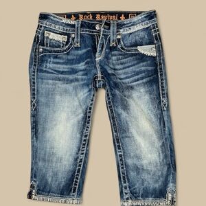 Rock Revival Blue Distressed Capri Pants